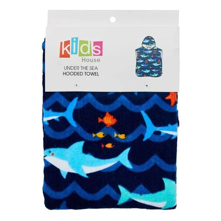 Kids House Under The Sea Hooded Towel Blue