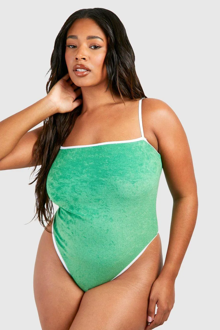Plus Towelling Ribbed Square Neck Swimsuit