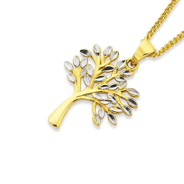 9ct Two Tone, Diamond-Cut 'Tree of Life' Pendant