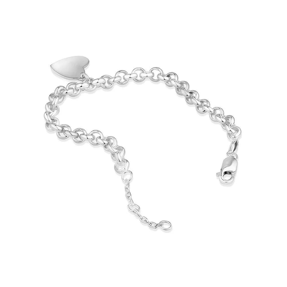 Heart Charm Belcher Bracelet in Sterling Silver