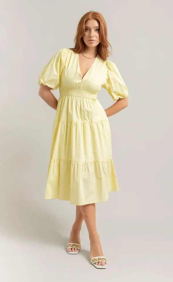 Cotton Poplin Puff Sleeve Dress