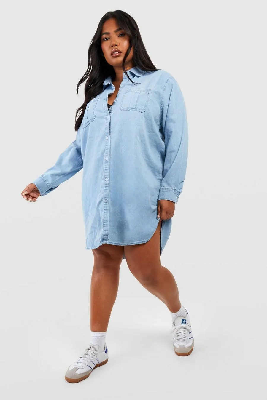 Plus Button Down Denim Shirt Dress