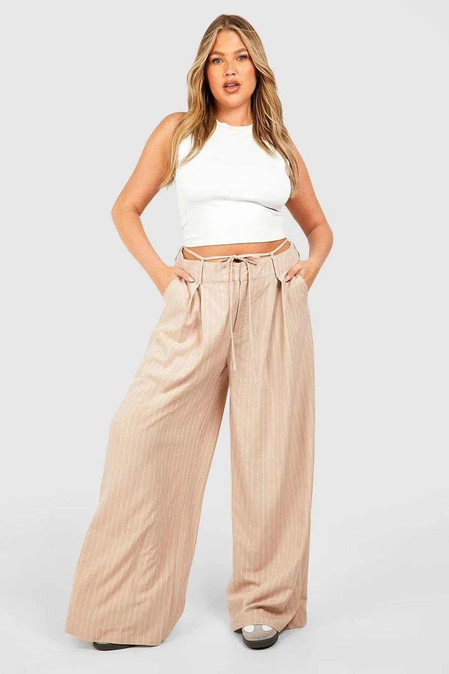 Plus Waistband Detail Wide Leg Trouser