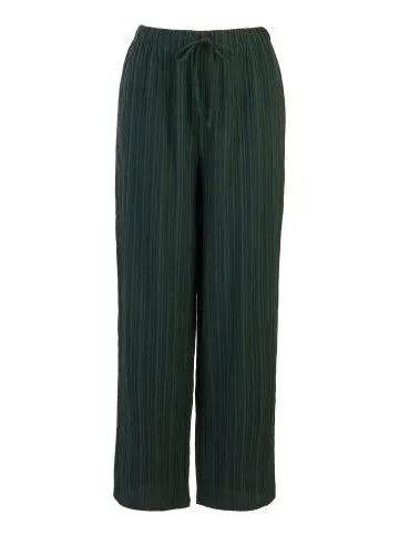 Women's Textured Wide Leg Pants in Dark Green