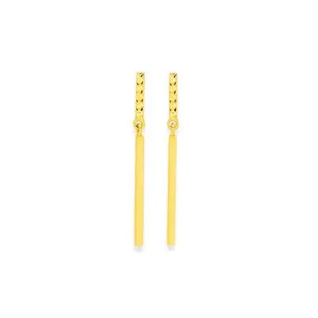 9ct Gold Diamond-cut Double Bar Drop Stud Earrings
