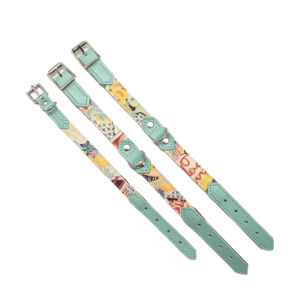 Dog Collar - Turquoise & New York
