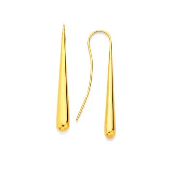 9ct, Long Bomber Hook Drop Earrings
