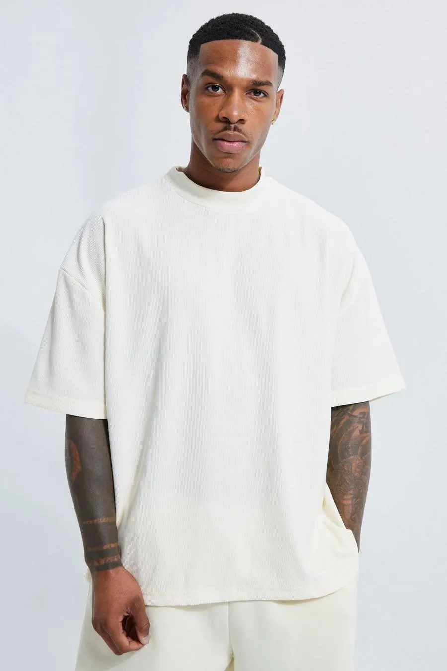 Oversized Extended Neck Ottoman Rib T-shirt