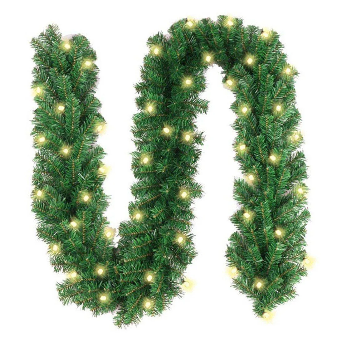 2.7M Christmas Garland with LED Lights Artificial Wreath Stairs Rattan Xmas Decoration