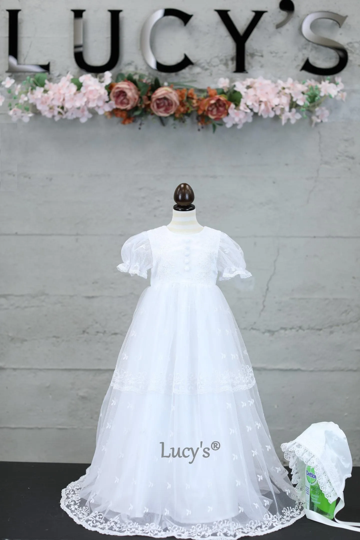 Baby Girls Premium Christening Gown Baptism Dress Bonnet Set - Dana