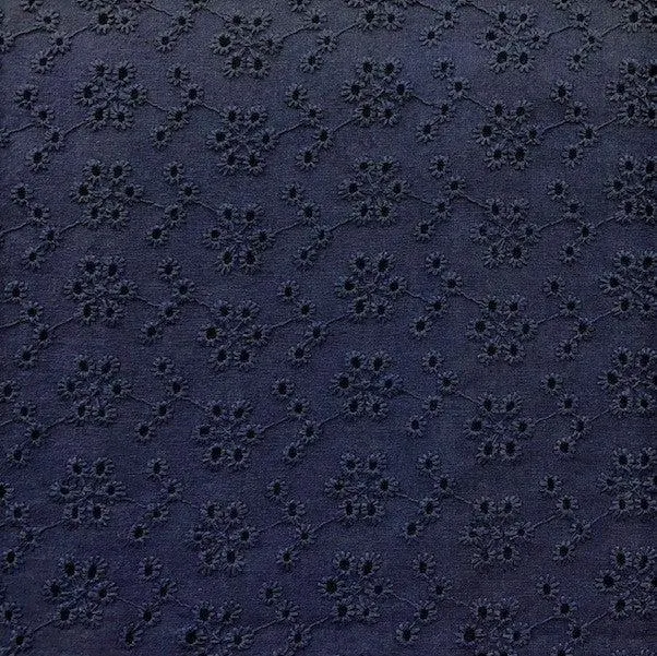 Broderie Anglaise Fabric, Navy- 130cm
