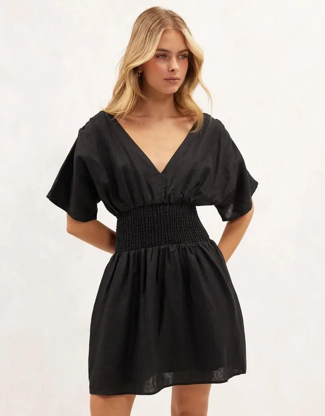 Linen Shirred Waist Mini Dress