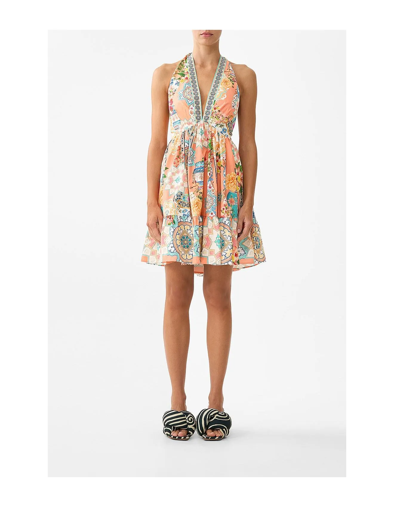 RUFFLE HEM HALTER SHORT DRESS