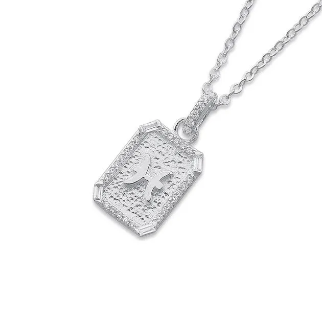 Sterling Silver Cubic Zirconia Pisces Pendant with Chain
