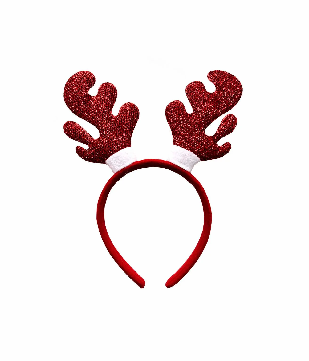 Red Glitter Reindeer Antler With White Brim Headband