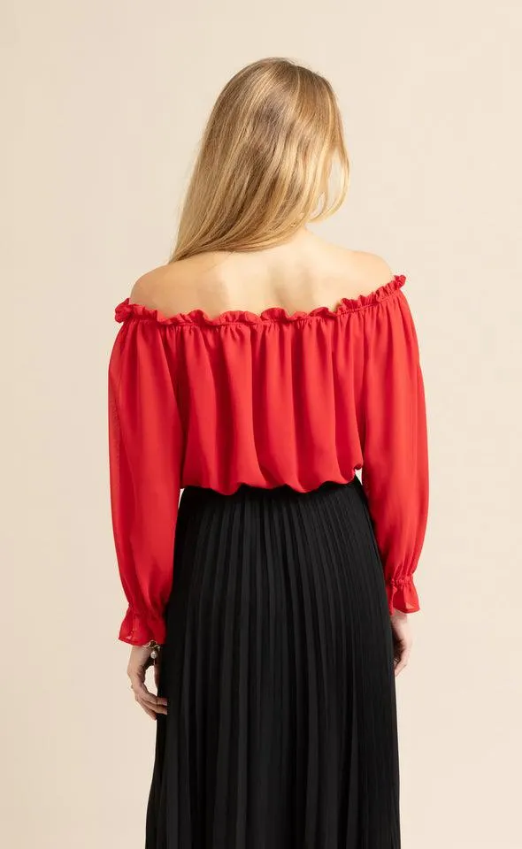 Chiffon Off Shoulder Crop Top