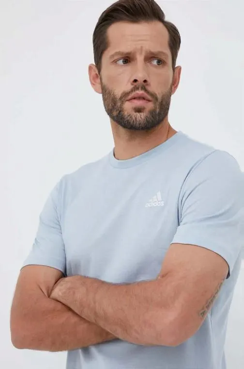Adidas Mens Single Jersey Small Logo Tee Wonder Blue