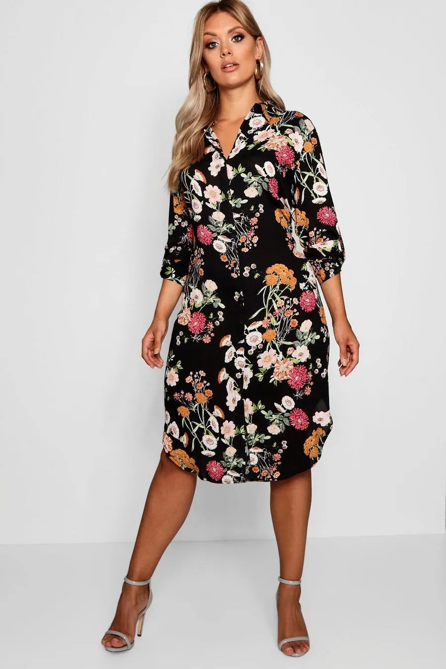 Plus Floral Printed Shirt Dress