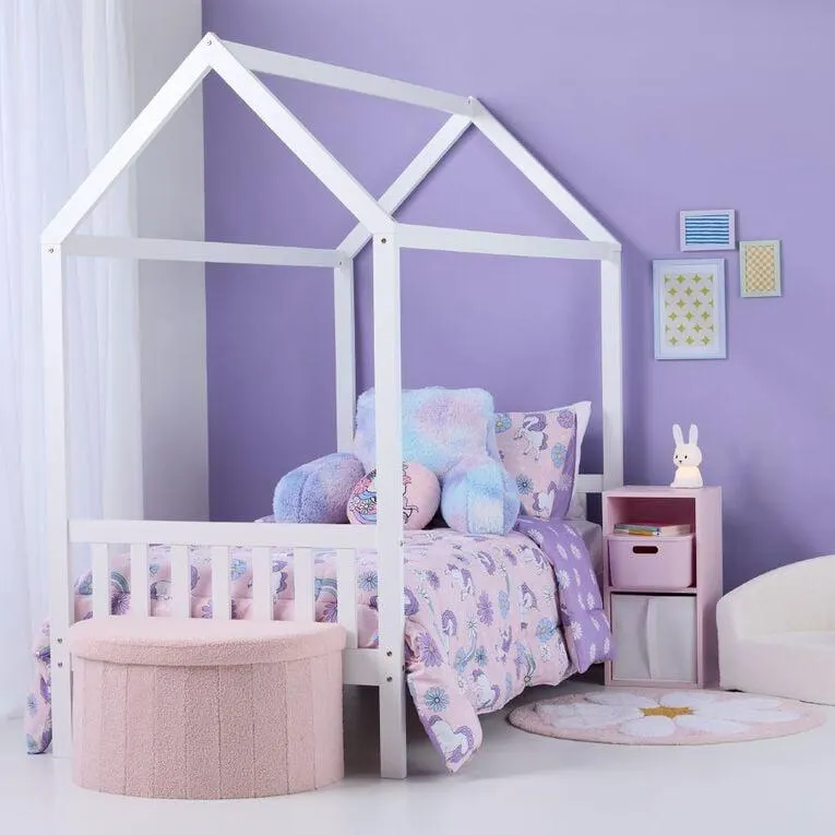 Living & Co Canopy Bed White Single