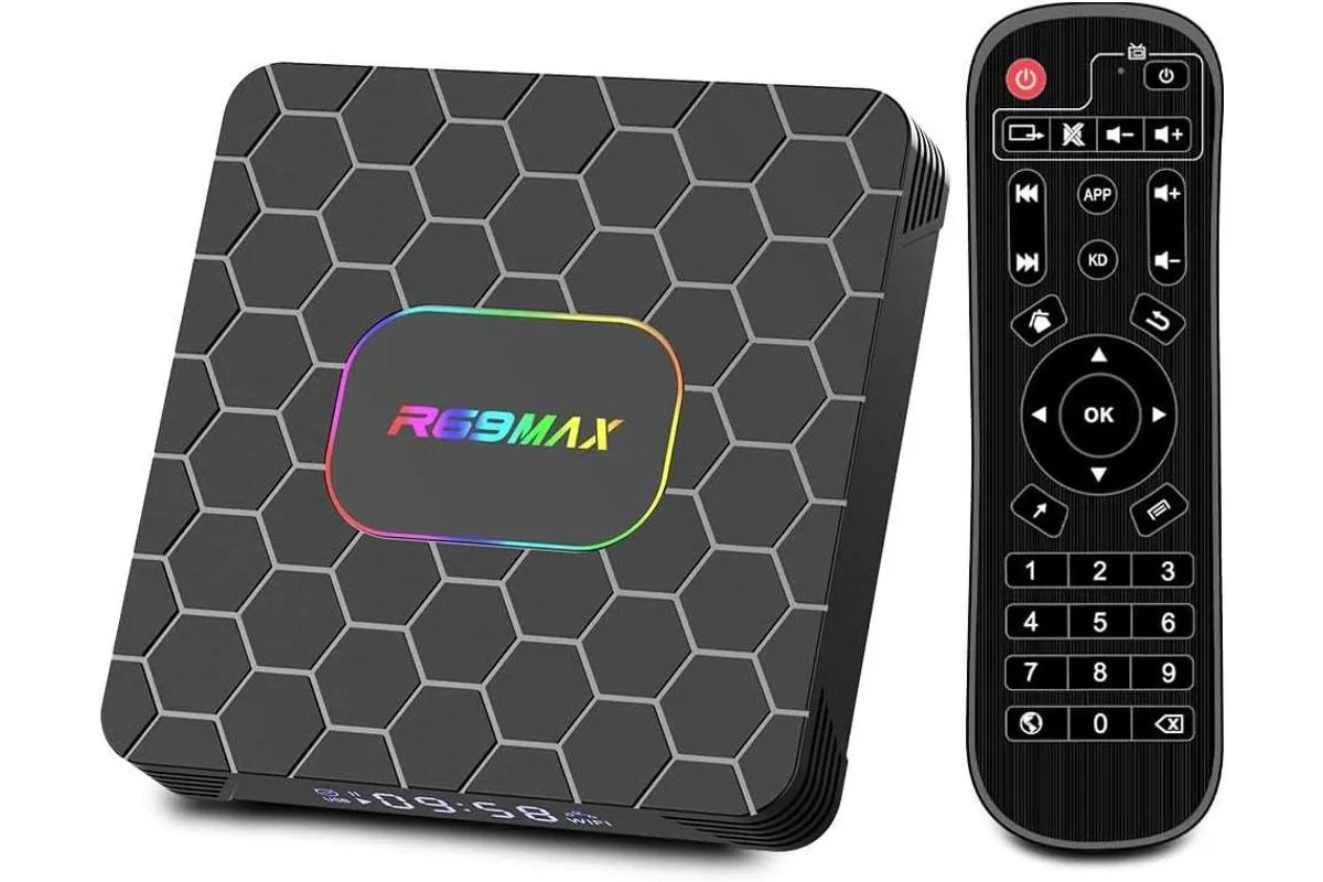 Android 14.0 tv box,R69MAX Smart tv box with 4GB RAM 32GB ROM RK3528 Quad Core ARM Cortex A53 Mali-450 GPU Support 8K(Black)