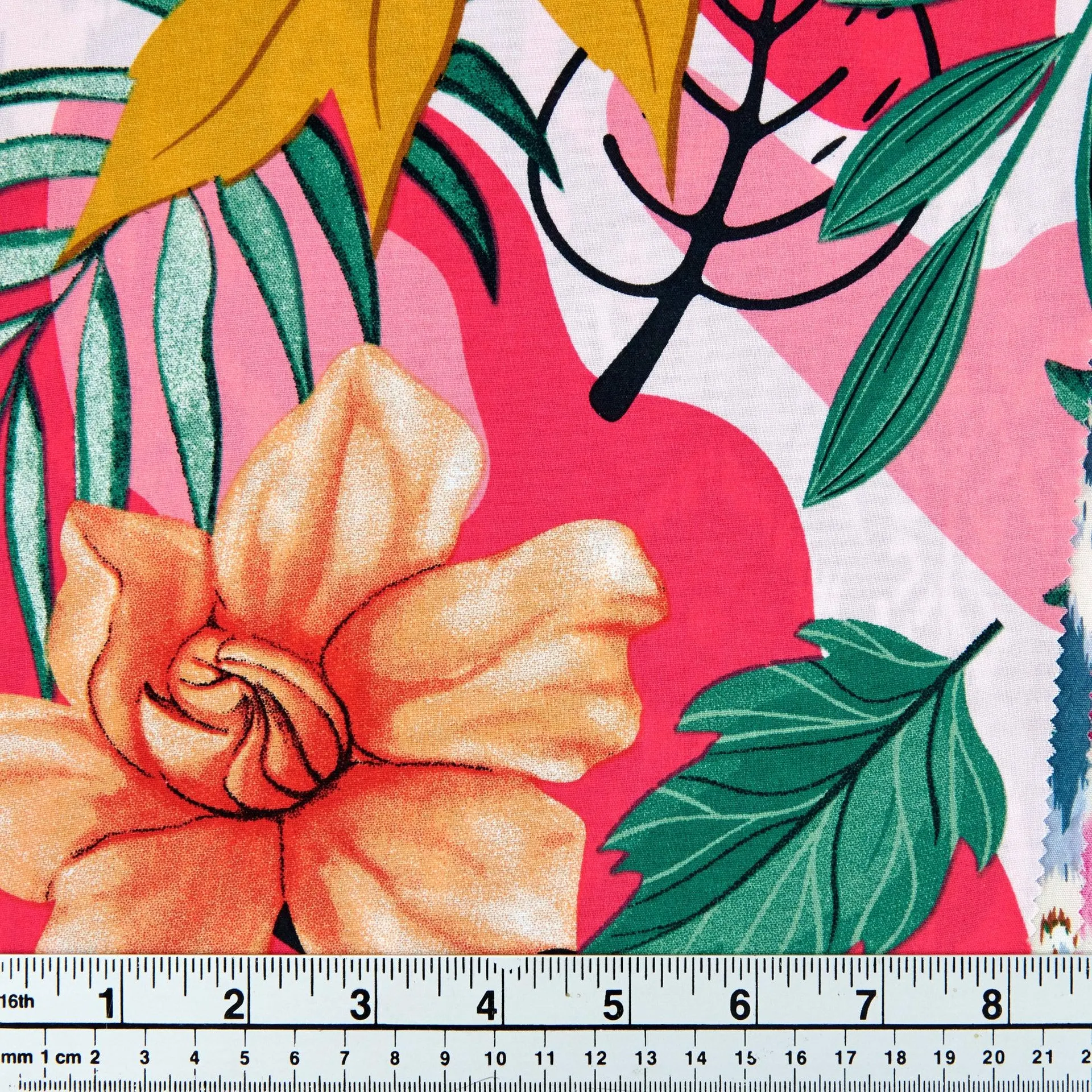 Printed Rayon Fabric, Pink Orange Floral -Width 140cm