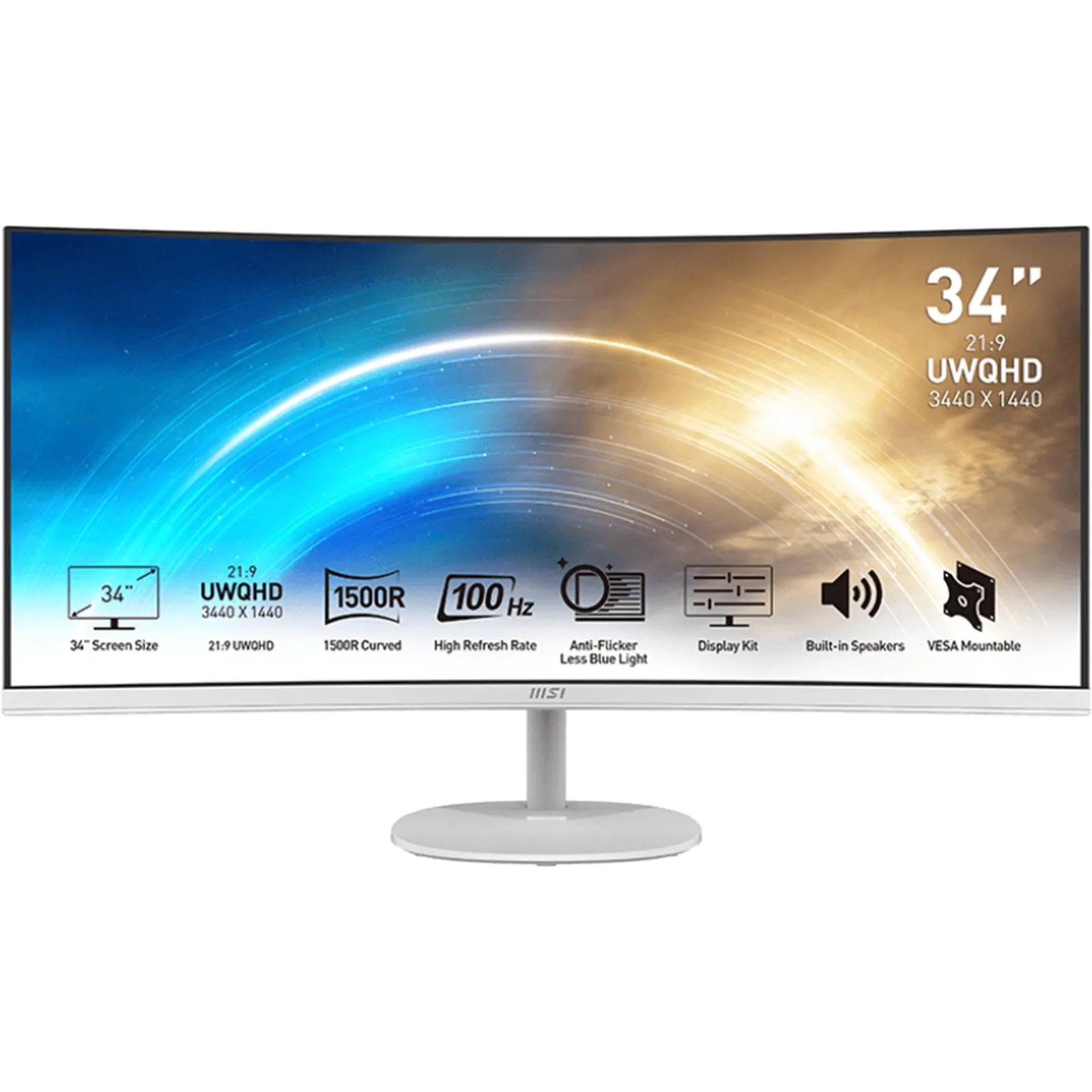 MSI Pro MP341CQW 34" Ultrawide Curved Business Monitor - White Color