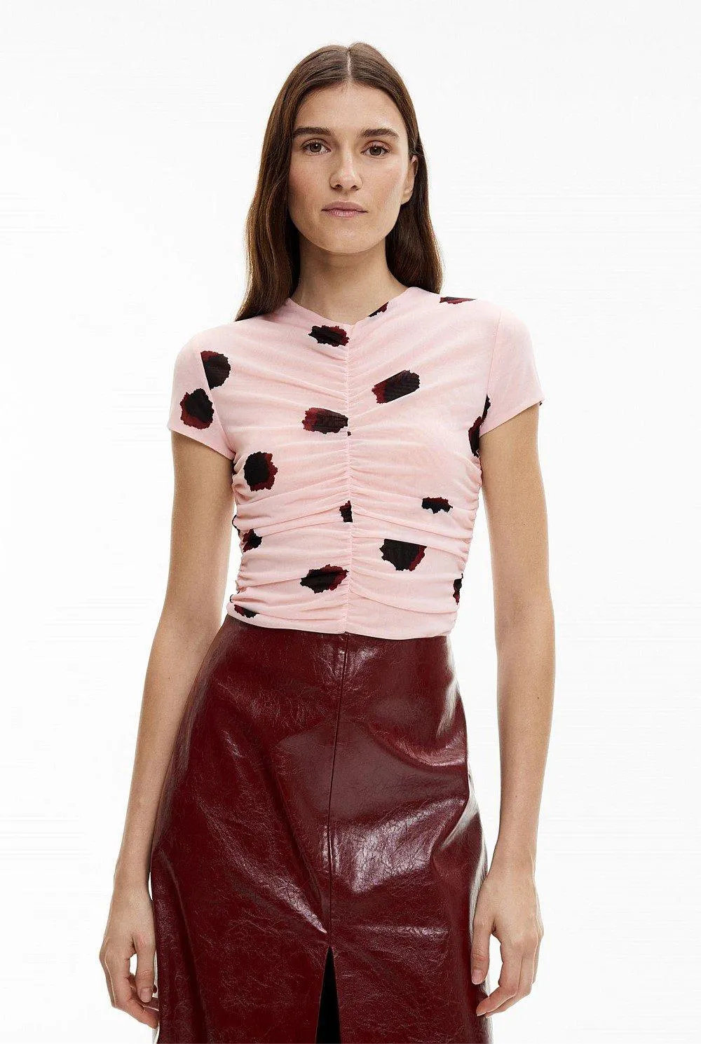 Ruched Mesh T-Shirt
