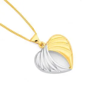 9ct Gold Two Tone Angel Wings Heart Pendant