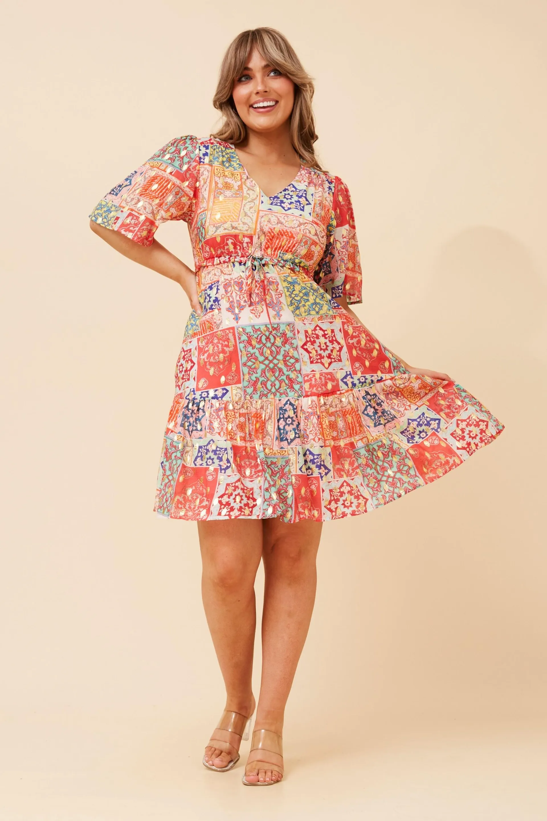 DIAMOND PATCHWORK PRINT DRESS