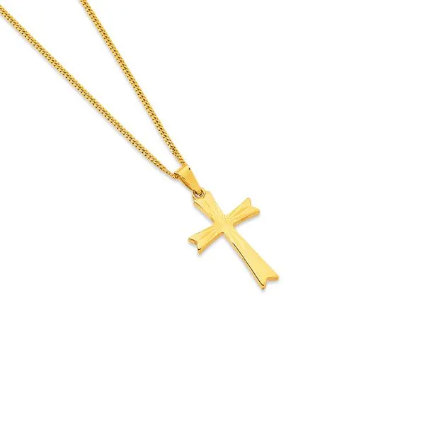 9ct, Diamond Cut Sunray Cross Pendant