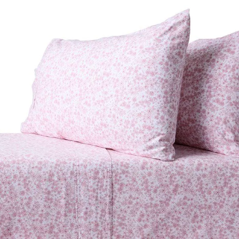Living & Co 100% Printed Washed Cotton Sheet Set Pink Queen