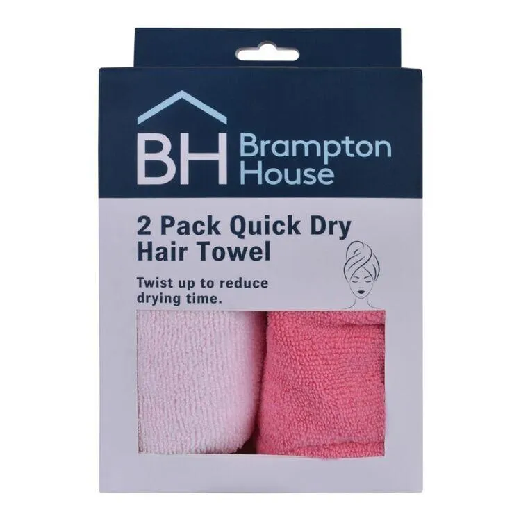 Brampton House Quick Dry Hair Turban 2 Pack Pink