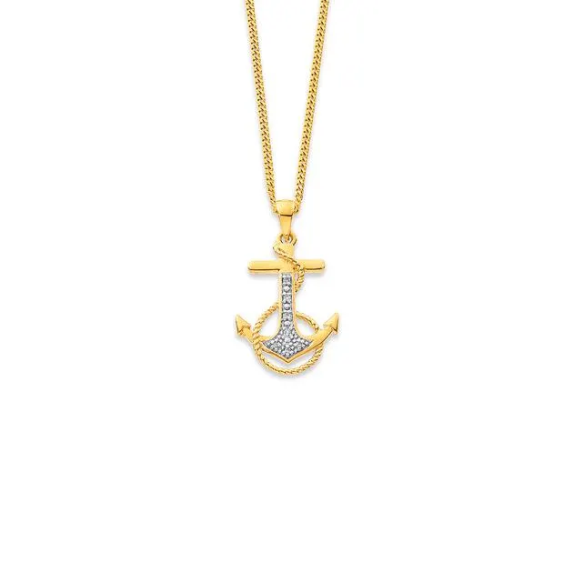 9ct, Diamond Rope Intertwined Anchor Pendant