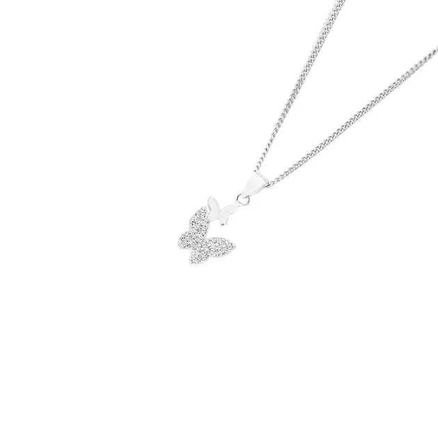 Silver Flutter CZ & Plain Butterflies Pendant