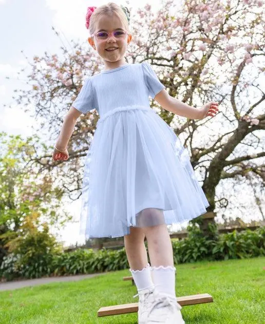Little Kids' Short Sleeve Rib Tulle Dress