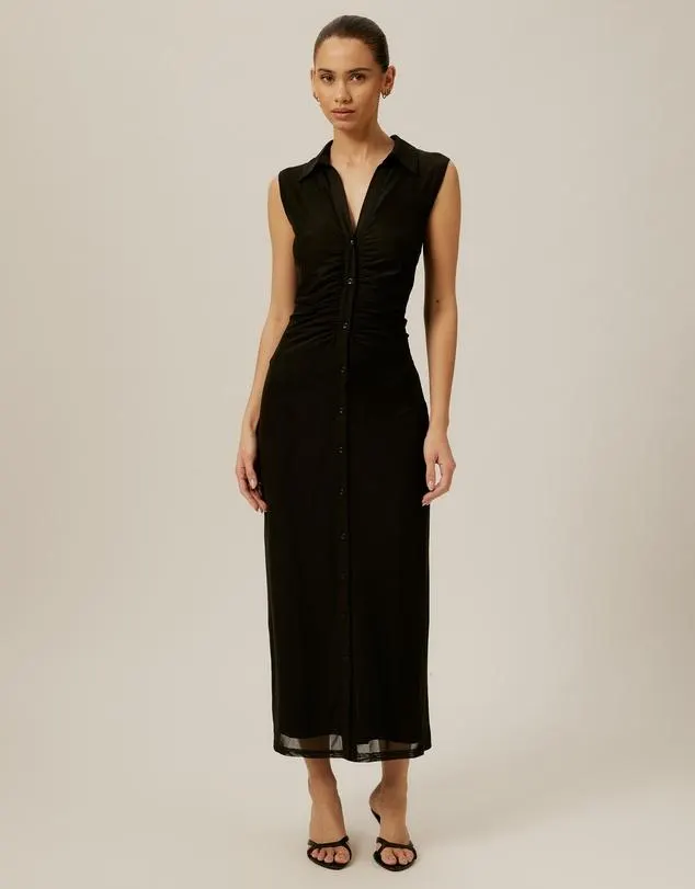 Sleeveless Jersey Button Up Dress