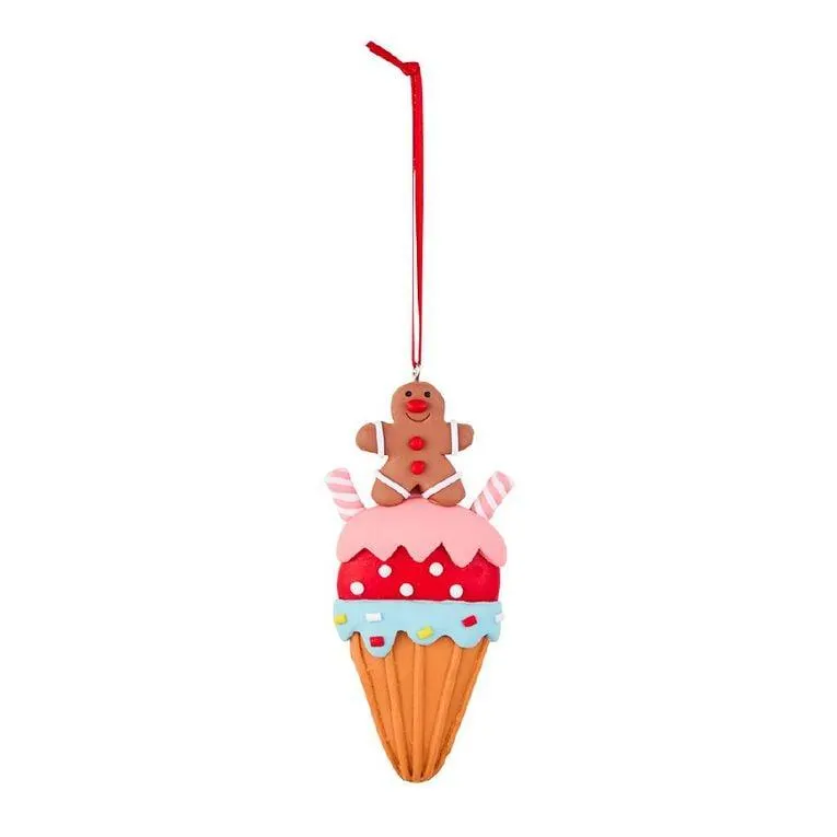 Wonderland Clay Christmas Tree Decoration Ice Cream Cone 10cm