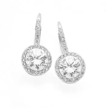 Sterling Silver Cubic Zirconia Halo Earrings