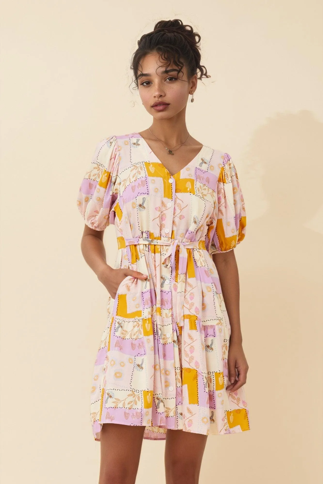 MONICA PATCHWORK PRINT DRESS