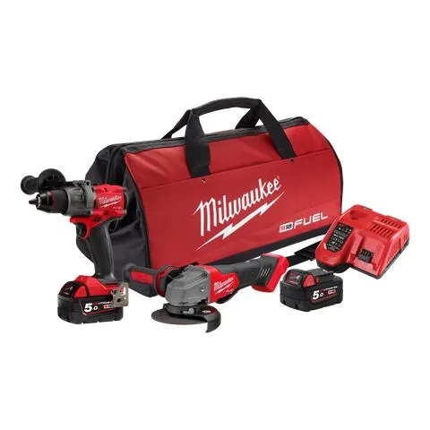 Milwaukee M18 FUEL Cordless Hammer Drill & Angle Grinder 2C3 18V 5Ah
