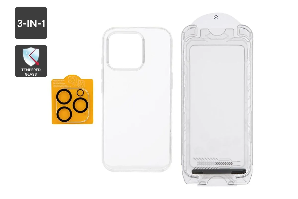 Ultimate 3-in-1 Protection Kit for iPhone 16 Pro Max (Screen/Lens Protectors and Clear Case)