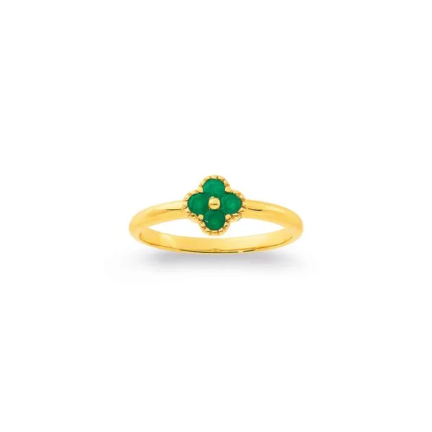 9ct Emerald Small Clover Ring