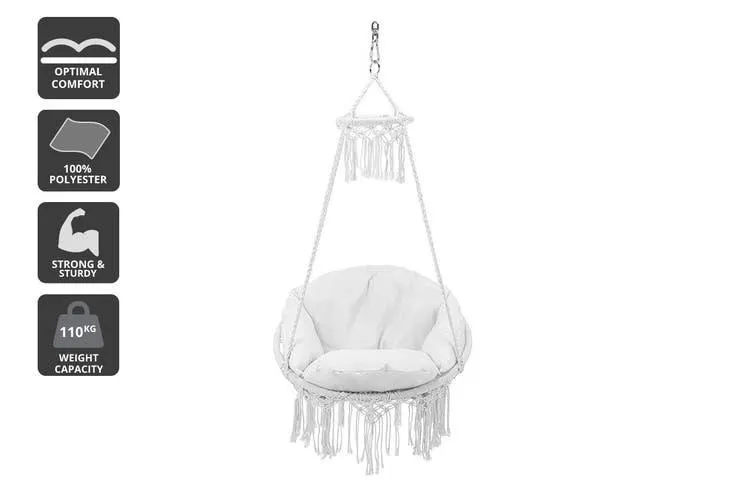 Komodo Fringed Macrame Hammock Chair (White)