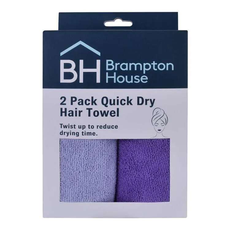 Brampton House Quick Dry Hair Turban 2 Pack Purple