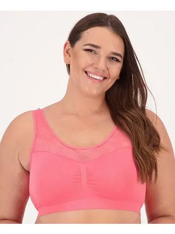 Women's Lace Front Seamfree Crop Bra in Azalea Pink