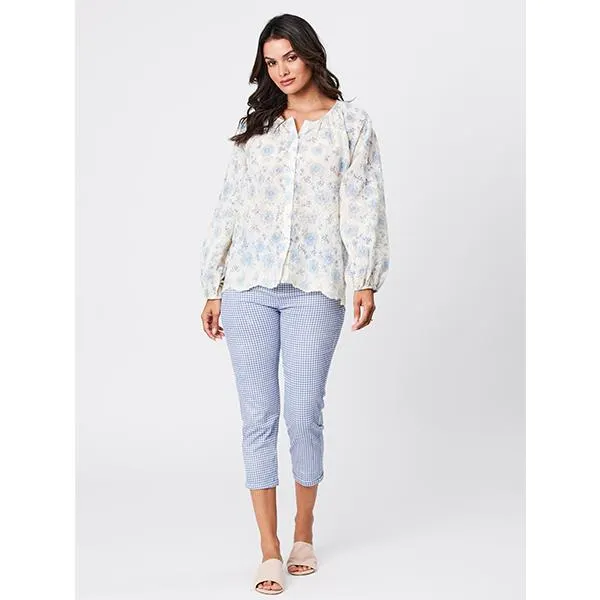 Romantic Embroidered Peasant Top Blue