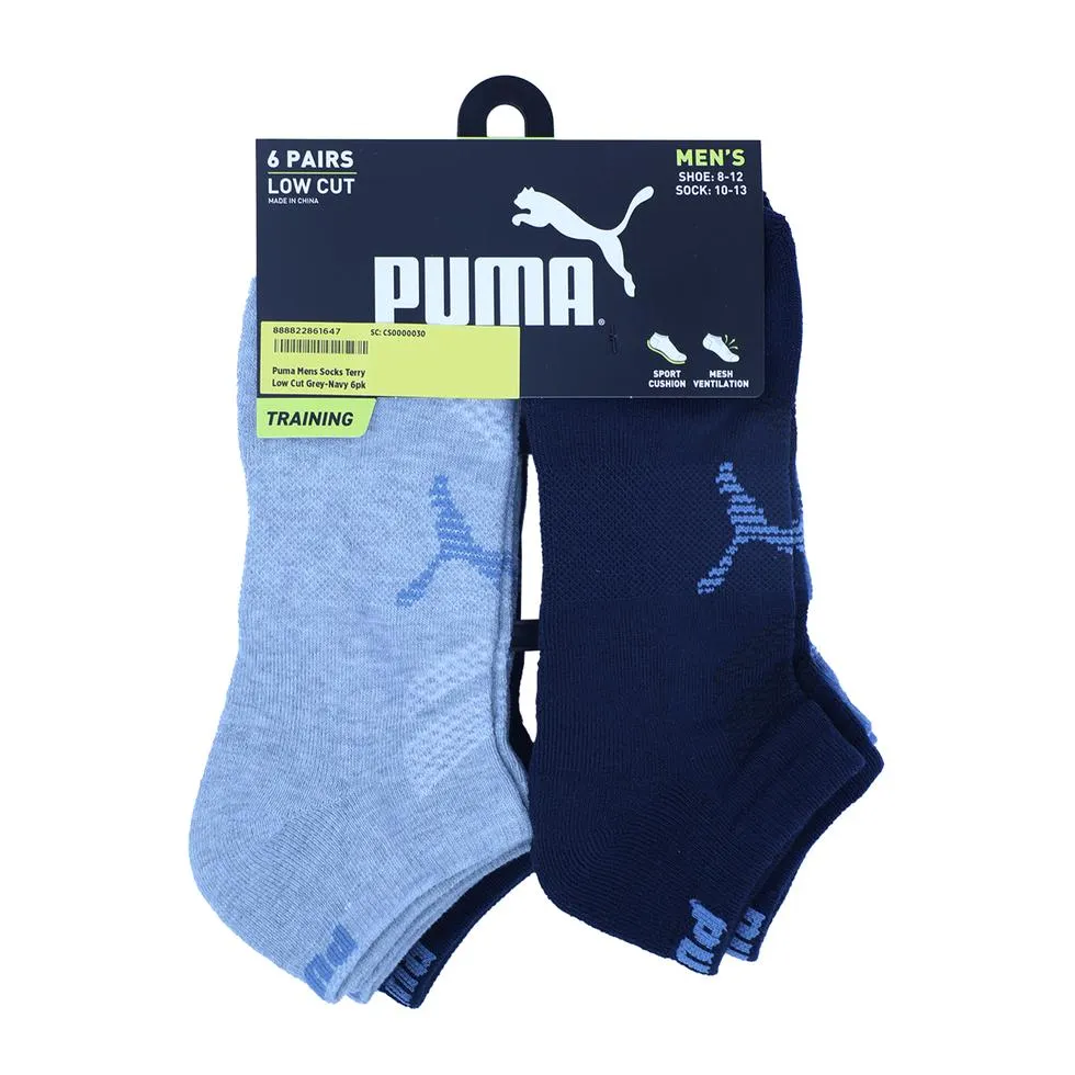 Puma Mens Socks Terry Low Cut Grey-Navy 6pk