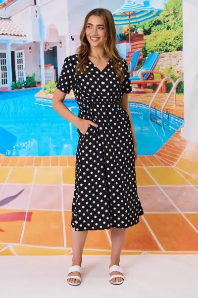 Sadie Shirred Waist Dress Black/White