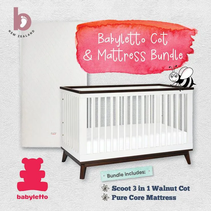 Babyletto Scoot 3 in 1 Walnut Cot & Pure Core Mattress Bundle
