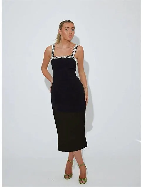 THE ULTIMATE MUSE PEARL TRIM MIDI DRESS